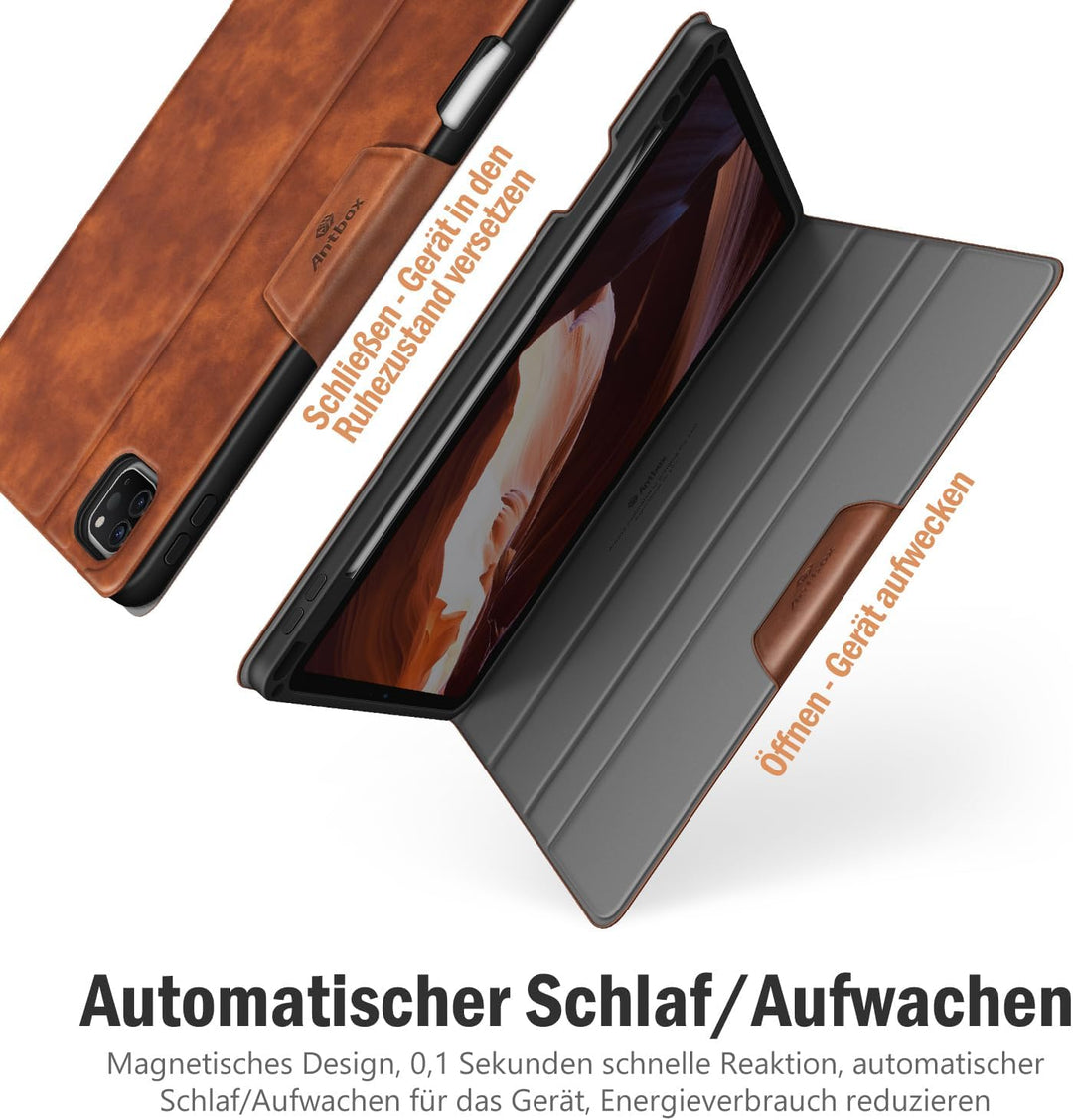 Antbox Leder Hülle für iPad Pro 11 2022/2021/2020/2018 (4./3./2./1. Generation) mit Stifthalter Auto