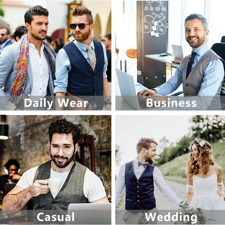 HISDERN Herren Formale Hochzeit Party Weste Baumwolle Einfarbig Weste XXL Waldgrün, XXL Waldgrün