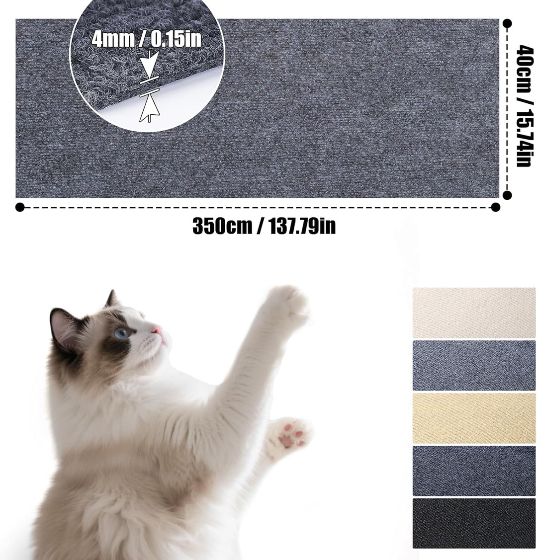 Katzen Kratzmatte Selbstklebend 350x40 cm Kratzbrett Kratzwand Grau Kratzschutz Sofa Katze Kratztepp