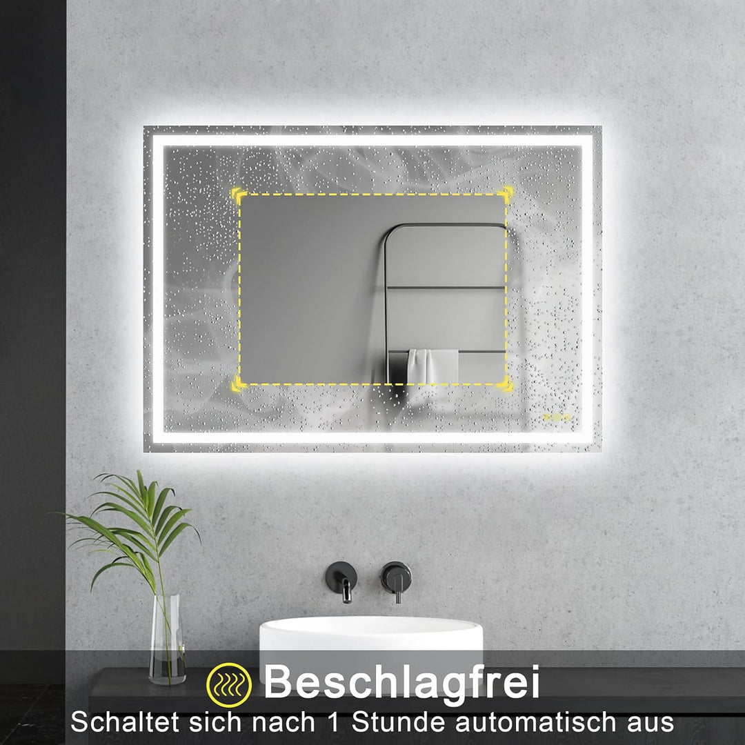 AI-LIGHTING Badezimmer Spiegel mit Led 50×70 cm Badspiegel mit Beleuchtung mit Touch-Schalter 3 Lich