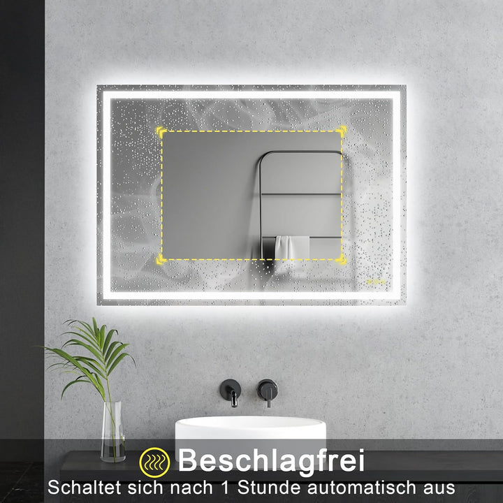 AI-LIGHTING Badezimmer Spiegel mit Led 50×70 cm Badspiegel mit Beleuchtung mit Touch-Schalter 3 Lich