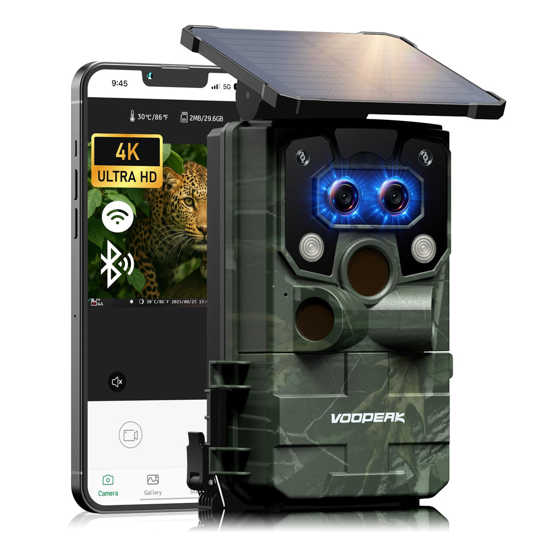 VOOPEAK Duales Objektiv Solar Wildkamera WLAN 4K 60MP, Sternenlicht Nachtsicht Wildkamera mit Handyü