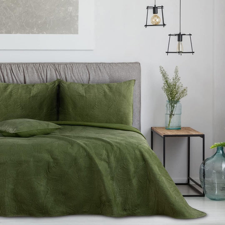 AmeliaHome Tagesdecke 220x240 cm gestrickt Velvet Samt Palsha Olive Palsha Olive 220x240 cm, Palsha