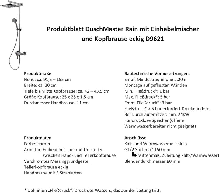Duschsystem Regendusche mit Einhebelmischer und Kopfbrause eckig chrom von Schulte, Eckig