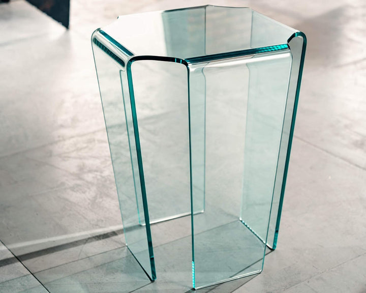 IMAGO FACTORY Fjord | Tisch Servetto – Lampentisch aus gebogenem Glas, transparent, für Wohnzimmer,