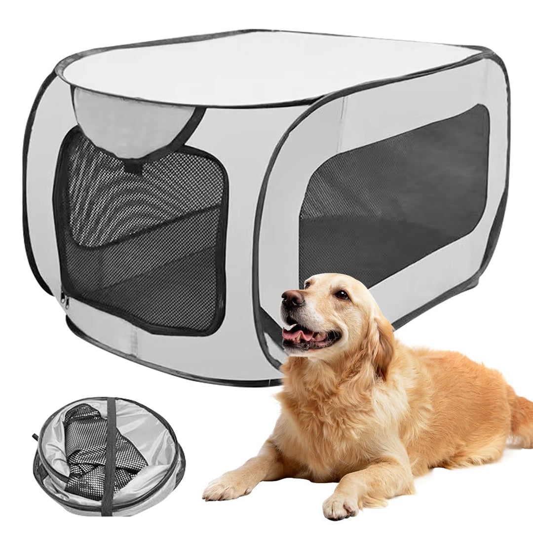 Faltbare Hunde Transportbox 92x52x52 cm - Doppeltürig & Sicher für Autoreisen,Belüftetes Pop-Up Desi