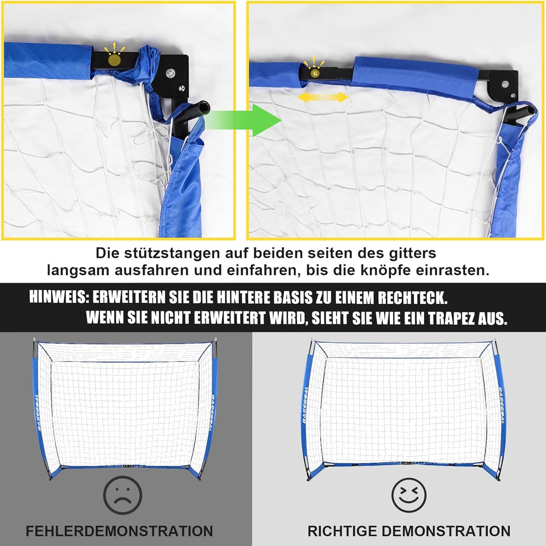 Fussballtor Outdoor [180cm/240cm/365cm], Faltbares Fussballtor Garten &amp; Training mit Koordinationsle
