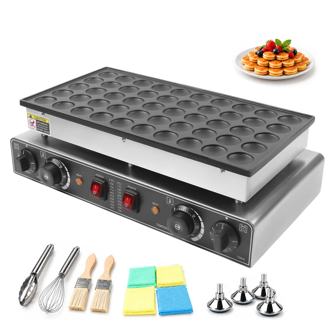 Mini Pfannkuchen Maker für Gastro, 50 Mulden, 1700 W, Timer, 50–300 °C