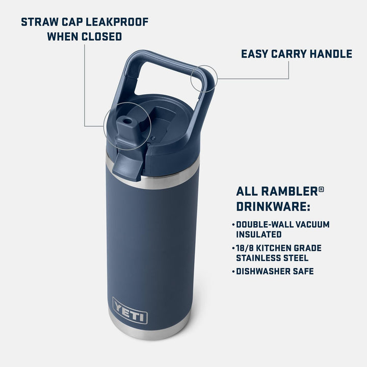 YETI Rambler 530 ml Flasche, vakuumisoliert, Edelstahl mit Strohhalmverschluss, Marineblau, Marinebl