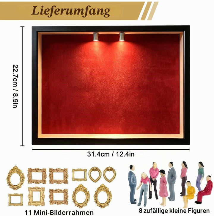 DIY Mini Museum Silhouette Box mit LED, Mini Menschen Figuren Museum, Kreativ Bilderrahmen mit 8 Fig
