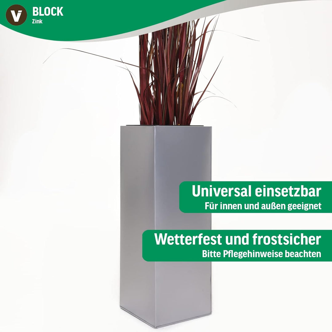 VIVANNO Einzel Zink Blumenkübel Block 100 cm Silber inkl. Bewässerungssystem, Silber