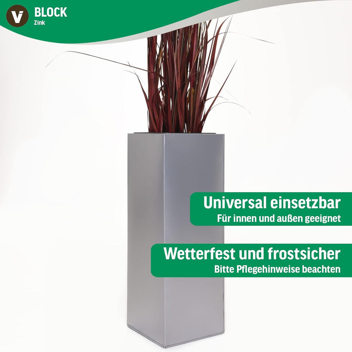 VIVANNO Einzel Zink Blumenkübel Block 100 cm Silber inkl. Bewässerungssystem, Silber