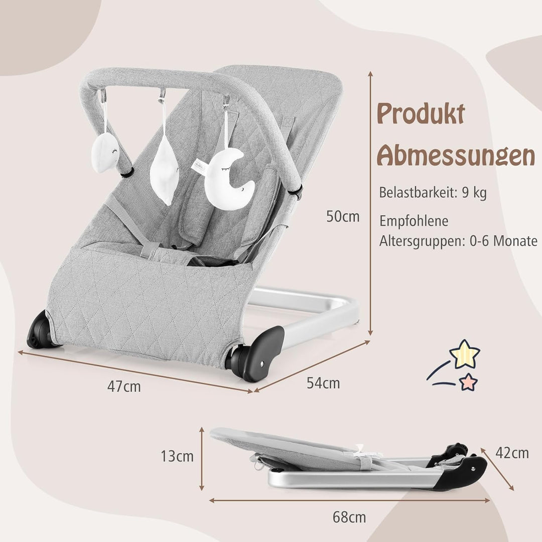 COSTWAY 2 in 1 Babywippe klappbar, tragbare Babyschaukel mit abnehmbarem Spielbogen, Baby Wippe mit