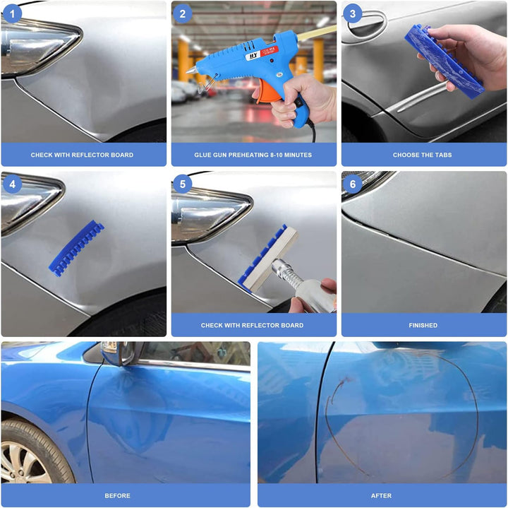 Fybitlilian 97pcs Auto Reparatur Ausbeulwerkzeug Lackfreies Dent Puller Set Dellen Reparaturset Auto