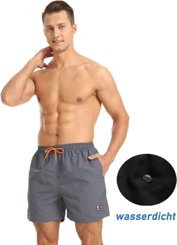 JustSun Badehose Herren Schnelltrocknend Boardshorts mit Mesh-Futter und Verstellbarem Tunnelzug M G