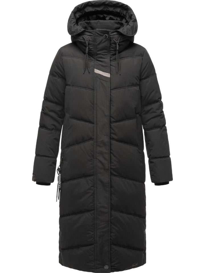 Navahoo Damen Wintermantel Warmer Steppmantel lang mit Kapuze Kuschelmausi S-XXL L Schwarz, L Schwar
