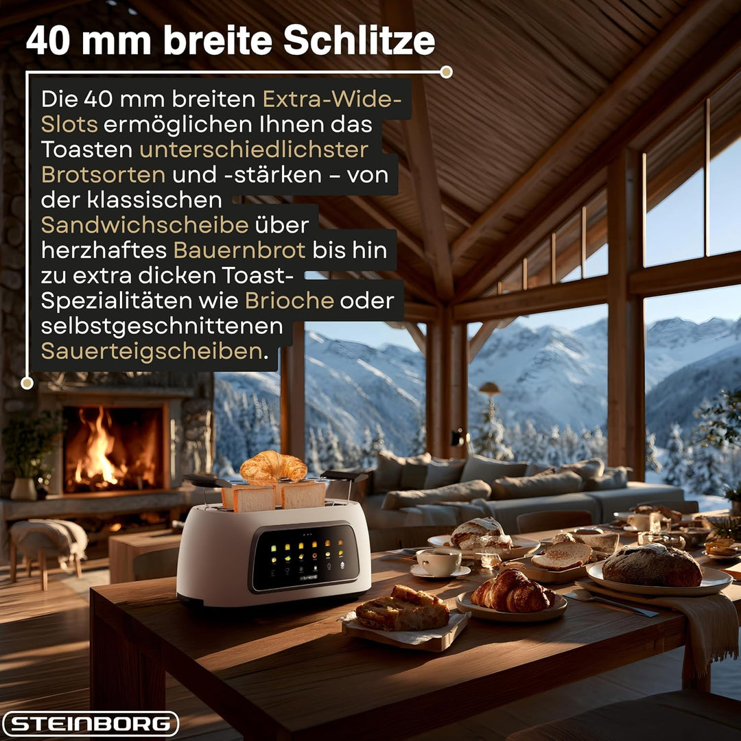 Steinborg® Automatik Toaster mit Brötchenaufsatz 4 Scheiben Automatische Liftfunktion ohne Hebel - L