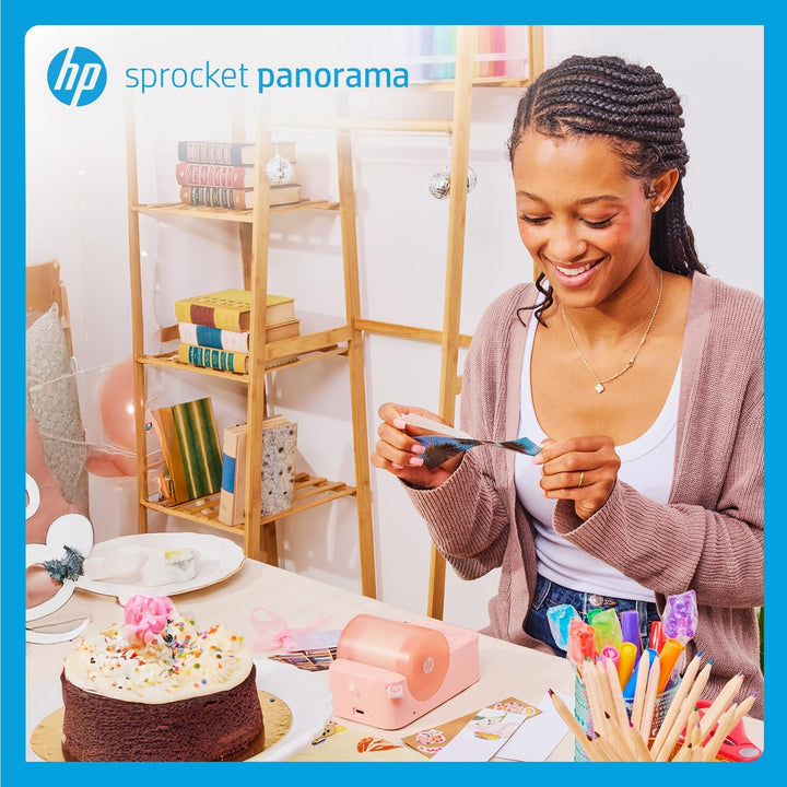HP Sprocket Panorama Instant- Tragbarer Farbetiketten- und Fotodrucker (Rosa). Personalisieren Sie D