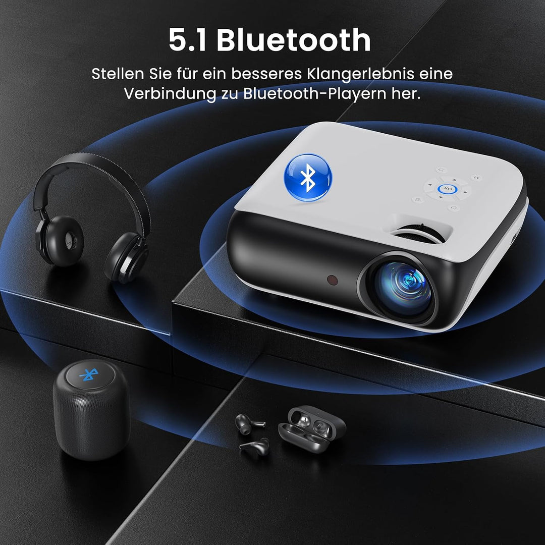 Mini Beamer, HAPPRUN H1 Full HD Beamer mit Bluetooth – Native 1080P Tragbarer Outdoor Projektor mit