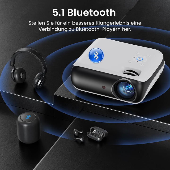 Mini Beamer, HAPPRUN H1 Full HD Beamer mit Bluetooth – Native 1080P Tragbarer Outdoor Projektor mit