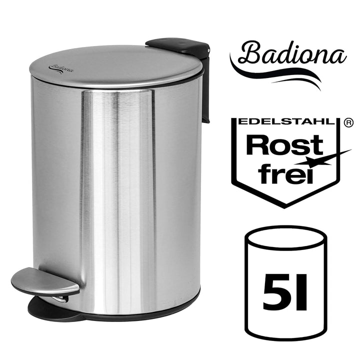 BADIONA Kosmetikeimer 5l Edelstahl mit Absenkautomatik | Badezimmer Mülleimer klein | Mini Mülleimer