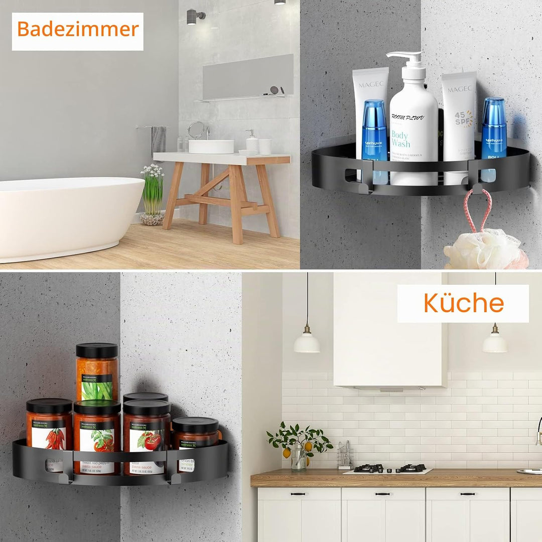 Uootach 2 Stück Duschablage Ohne Bohren, Eckablage Duschkorb Duschregal aus Aluminium mit Haken, Org