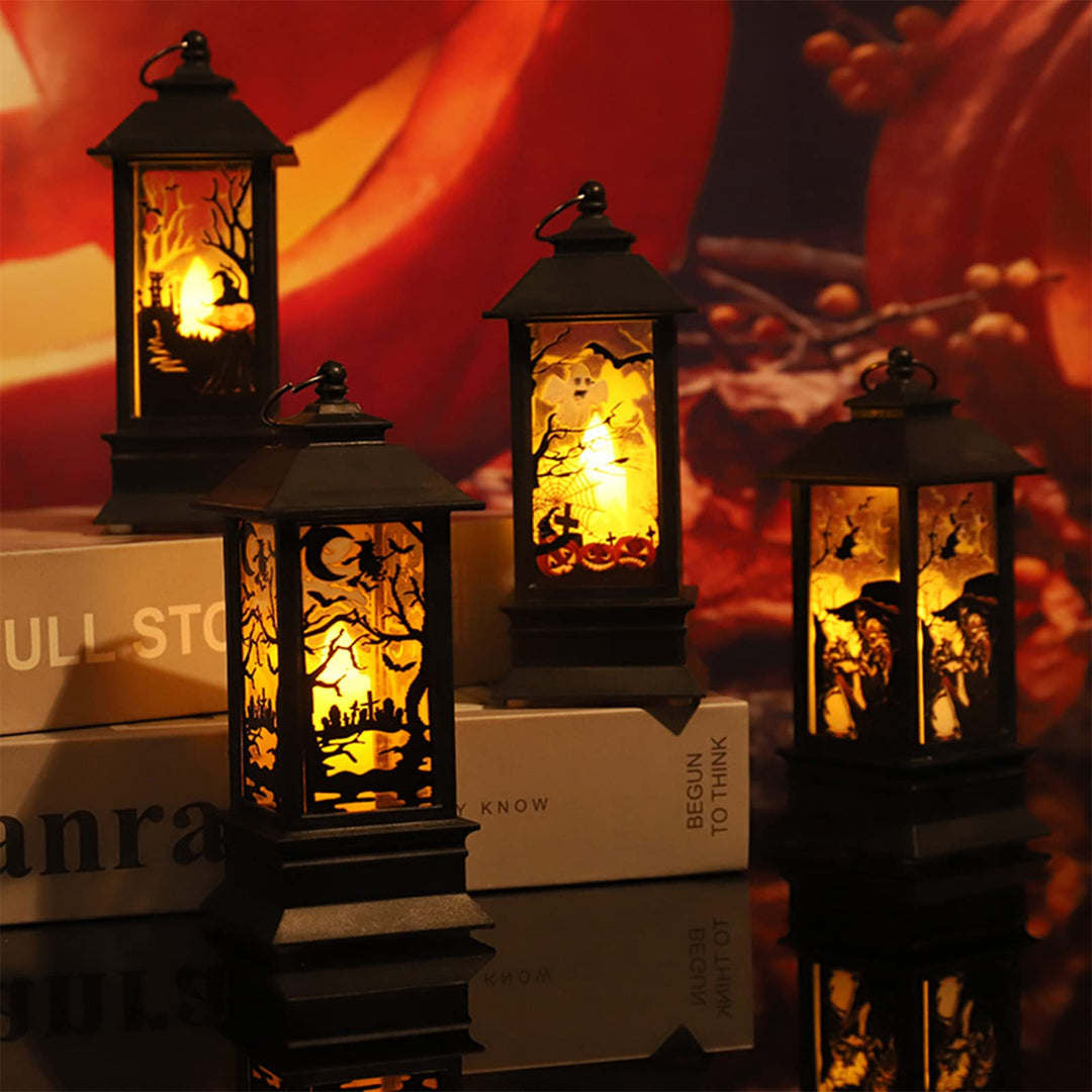 4 Stück Halloween Deko Kürbis Laterne 13cm Hohe, Halloween Laterne Outdoor mit LED Kerze, Halloween