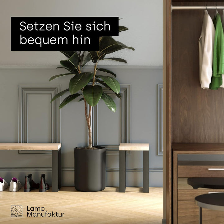 LAMO Manufaktur Sitzbank Esszimmer Holzbank 30x60x47 cm, Möbelfüsse Simple Schwarz/Roh, LSB-01-A-001