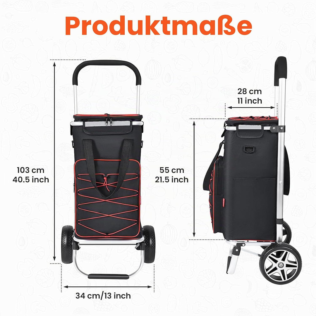 YEAUPE PRO 3in1 Einkaufstrolley mit Kühlfach, 45L Einkaufsroller mit Abnehmbarer Tasche, Max. 25kg B