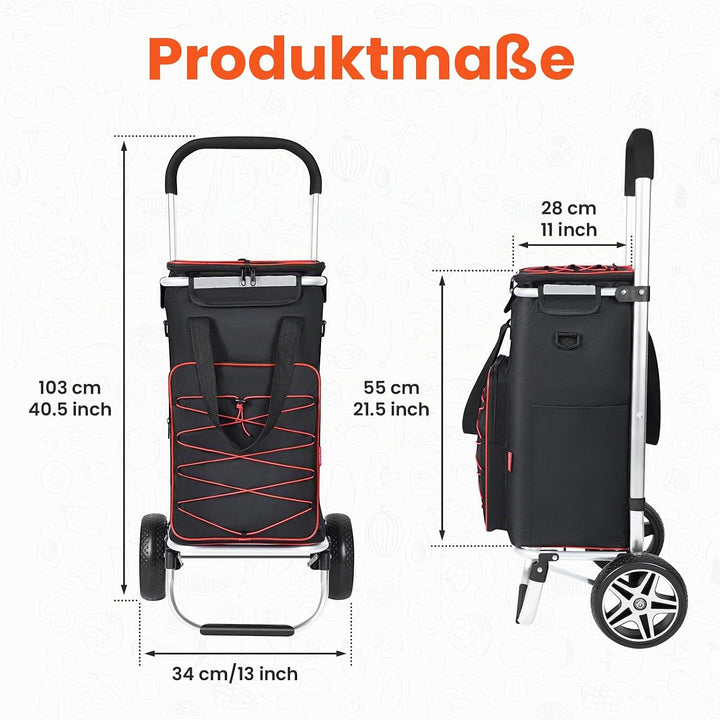 YEAUPE PRO 3in1 Einkaufstrolley mit Kühlfach, 45L Einkaufsroller mit Abnehmbarer Tasche, Max. 25kg B