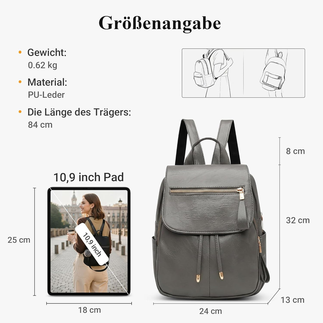 DEEVORCA Damen Mode Einfach Rucksack Lässig Arbeiten Dayback Schultertaschen Reisen Einkaufen PU Led