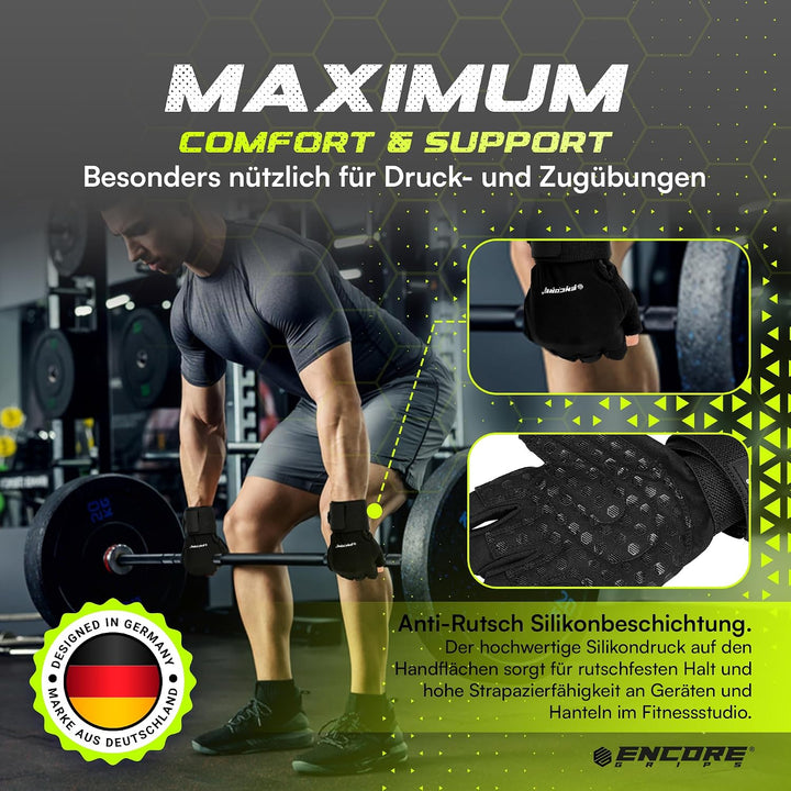 Fitness Handschuhe Herren &amp; Damen mit Handgelenkbandage, Griffpolster Funktion durch gepolsterte Han