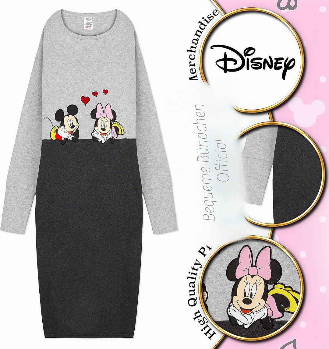 Disney Oversized Sweatshirt-Kleid für Damen Micky und Minni Casual Sweater-Kleid Graumeliert S, Grau