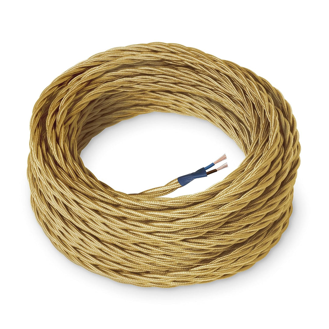 Amarcords - Textilkabel für Lampen GOLD, geflochten, Seide, 5 Meter, mit 2 Leiter 2x0,75 - Stoffkabe
