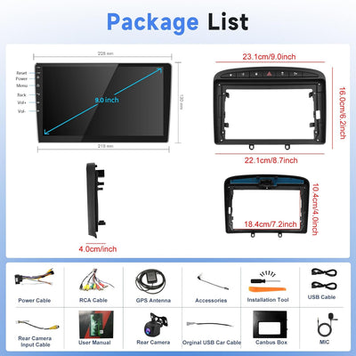 Podofo Android Autoradio für Peugeot 308 408 2010-2013, 9" Touchscreen Carplay Android Auto WiFi Blu