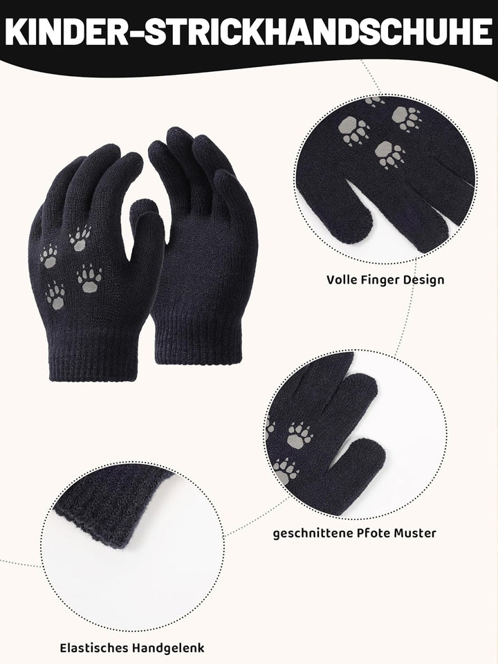 NATUST Mütze Schal Handschuh-Sets für Jungen Dinosaurier Wintermütze mit Bommel Warmer Strickschal H