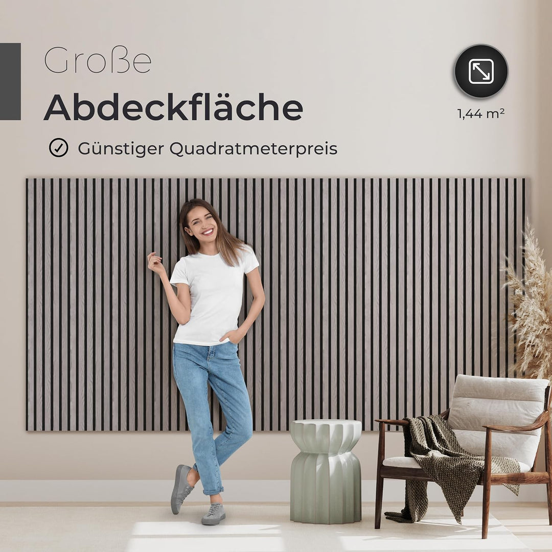 Akustikpaneele Holz – 2er-Set | 120x60cm | Echtholz Birne & Akustikfilz Schwarz – 3D Wandpaneele für