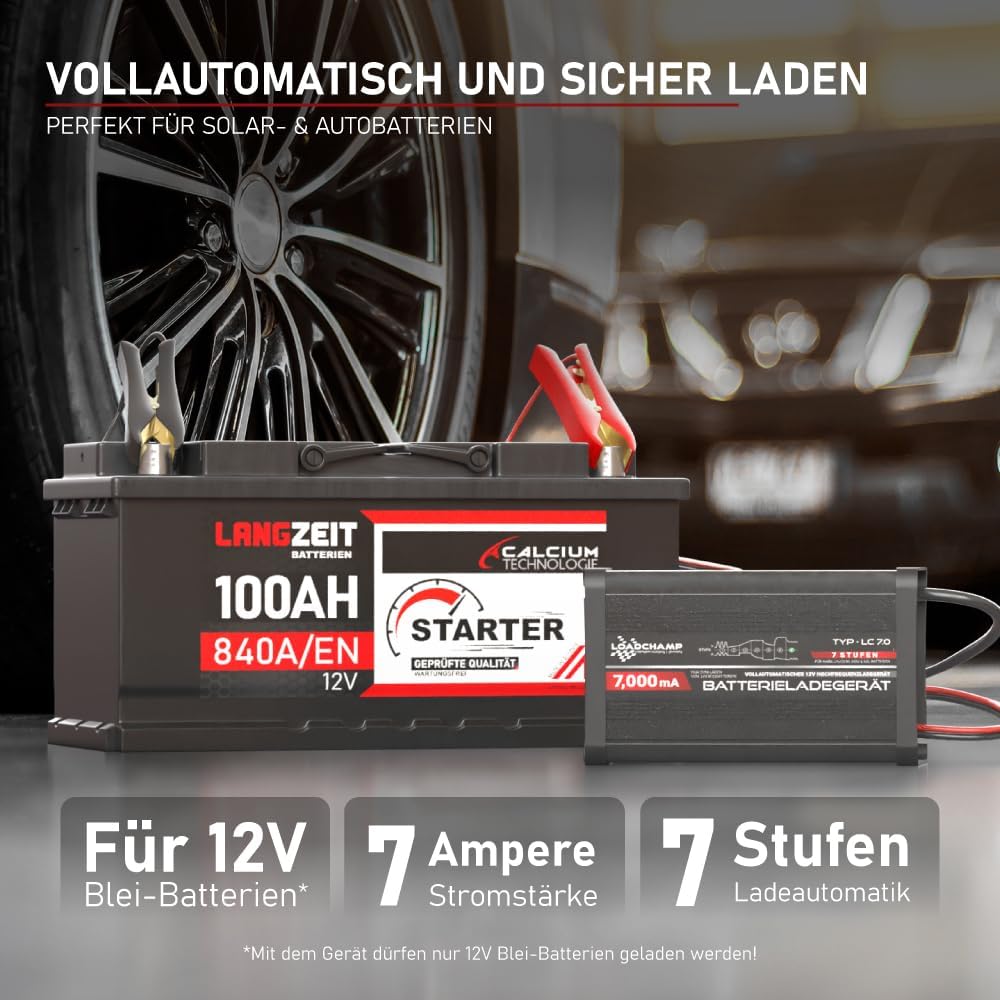 Loadchamp automatisches KFZ PKW Auto Batterie Ladegerät 12V AGM Gel Calcium Batterielader 7A