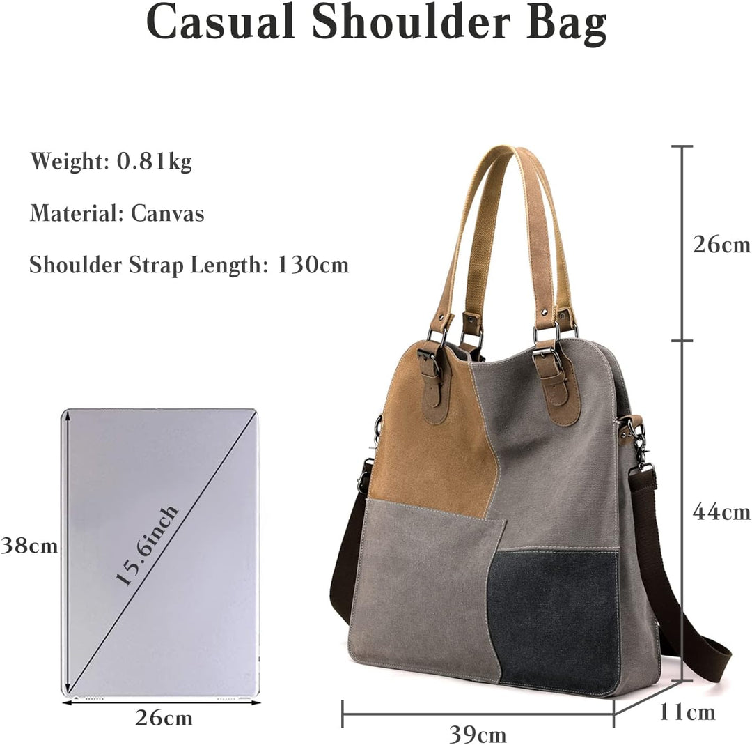 PORRASSO Retro Umhängetasche Canvas Schultertasche Damen Handtasche Gross Hobo Tasche Crossbody Bag