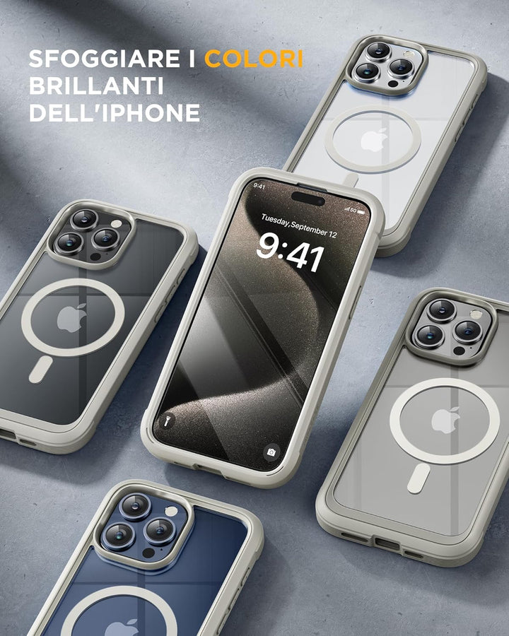 Miracase 360 Grad für iPhone 15 Pro Hülle Magnetisch mit Eingebaut Glas Schutzfolie und Kameraschutz