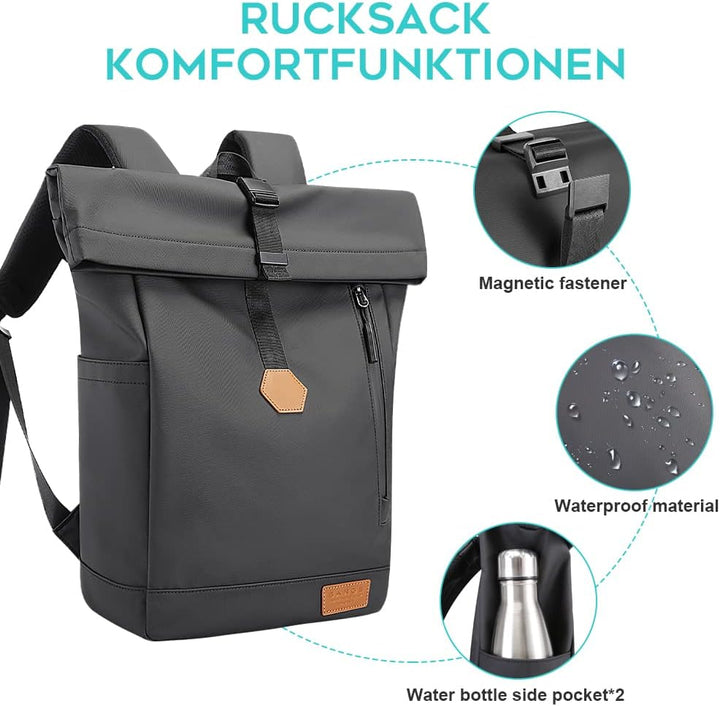 BANGE Rolltop-Rucksack Grosse Kapazität Casual Rucksack Laptop Rucksack Quadratische Reiten Wasserdi