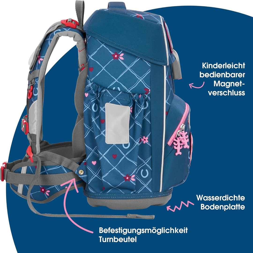 Step by Step Giant Schulranzen-Set „Horse Lima“, 5-teilig, blau, ergonomischer Tornister mit Reflekt