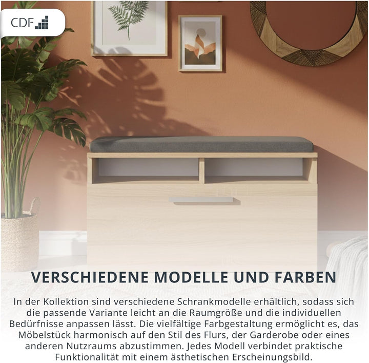 CDF Schuhschrank Riva | Farbe: Eiche Sonoma | Ideal für Diele, Flur, Büro | Schuhaufbewahrung | Bequ