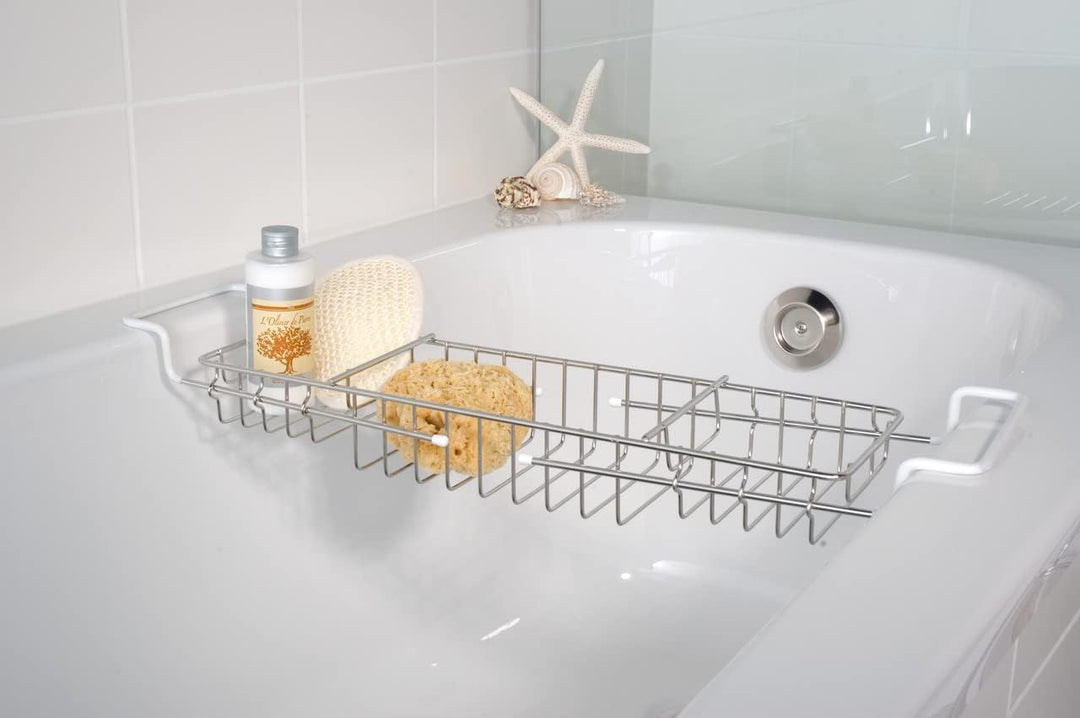 WENKO Teleskop-Badewannenbrücke Edelstahl - ausziehbar, Edelstahl rostfrei, 58.5 x 8 x 13 cm, Glänze