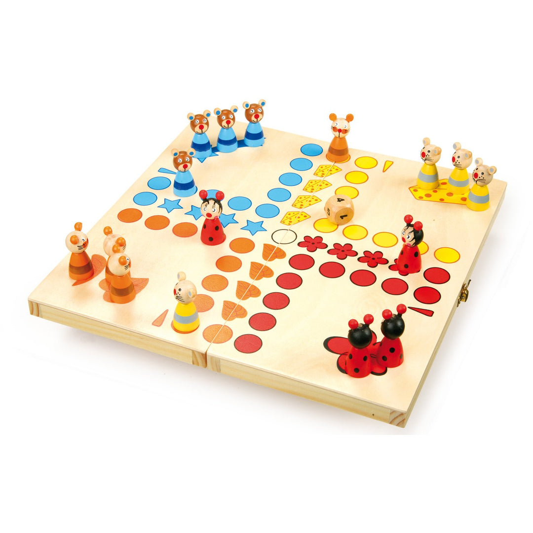 small foot Ludo "Tiere" aus Holz, Gesellschaftsspiel für Gross und Klein, mit Tierchen-Spielfiguren,
