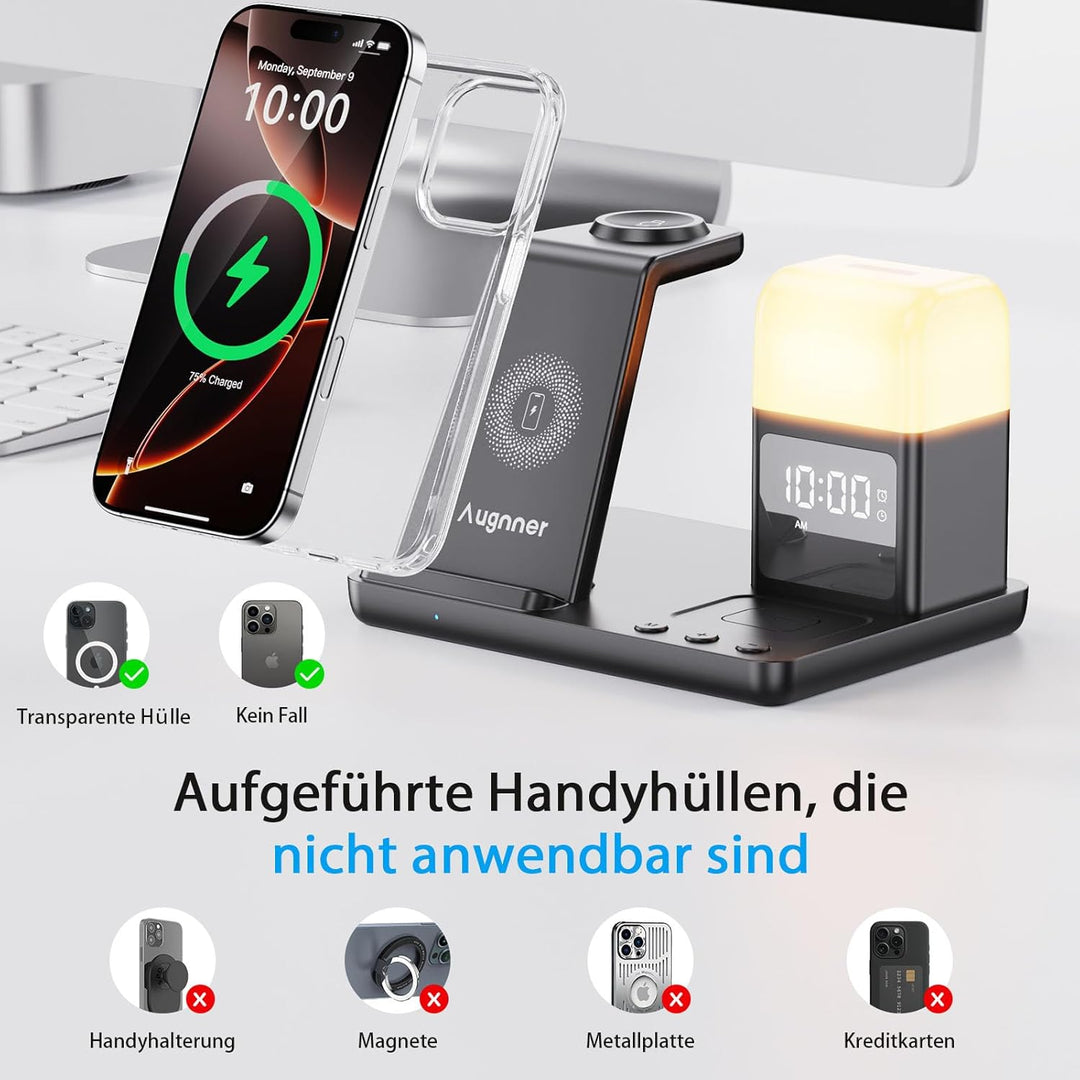 Augnner Induktive Ladestation für iPhone 17/16/15/14/13/12/11 Serie, 6 in 1 Kabelloses Ladegerät mit