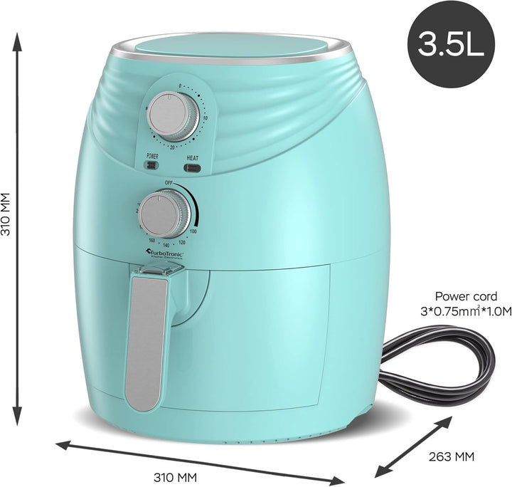 TurboTronic/Heissluftfritteuse / 3,5L / schwarz, grün. türkis / 1200W / Airfryer mit Timer bis 30 Mi
