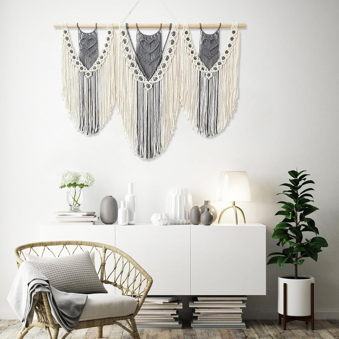 Hibisaws Makramee 110cm (W) x 82cm (H) Wandteppich Boho, Grosse, Handgewebt, Schlafzimmer Wanddeko ，
