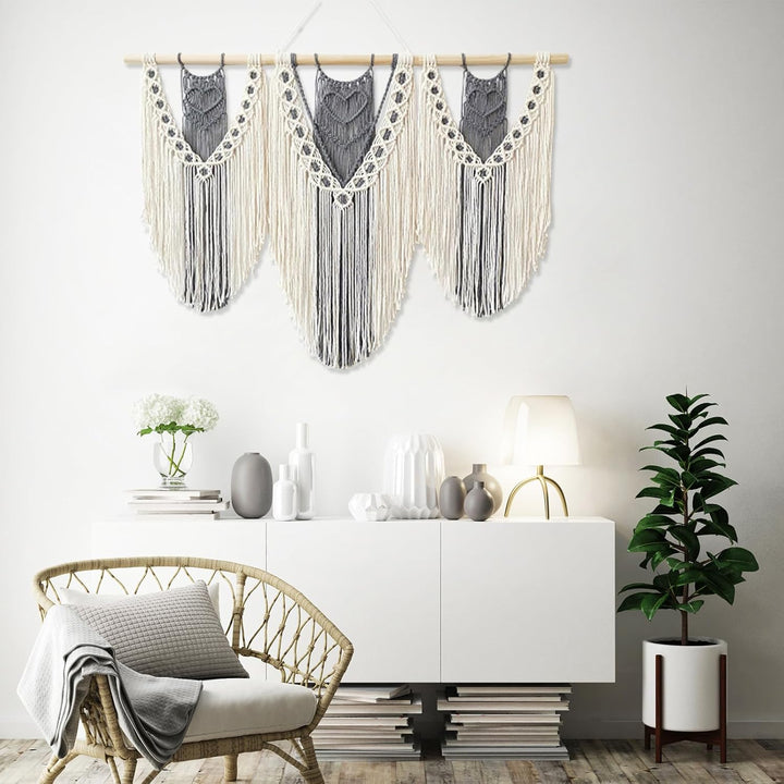 Hibisaws Makramee 110cm (W) x 82cm (H) Wandteppich Boho, Grosse, Handgewebt, Schlafzimmer Wanddeko ，