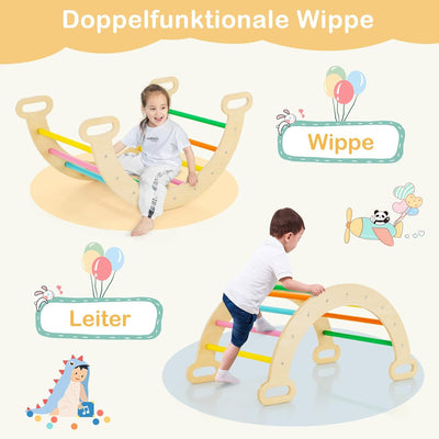 COSTWAY Kletterdreieck, Kletterbogen, Kletterdreieck mit Rutsche, inkl. doppelseitige Rampe, zum Kle